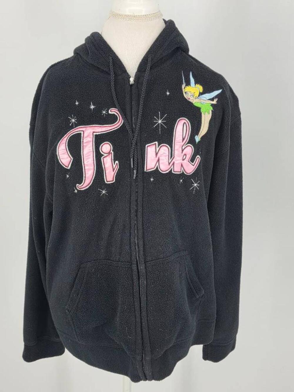 Vintage Disney Tinkerbell Tink Fleece Full Zip Hoodie Black - Small Fits Large